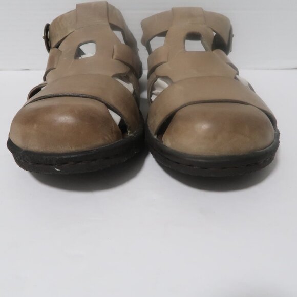 Born Women Taupe Leather Minimalist Flat  Sandals Sz 9 Fishermen Buckle shoes - Picture 5 of 14